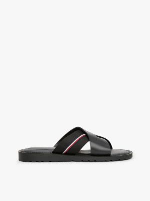 black ledersandale mit rutschhemmender sohle für herren - tommy hilfiger