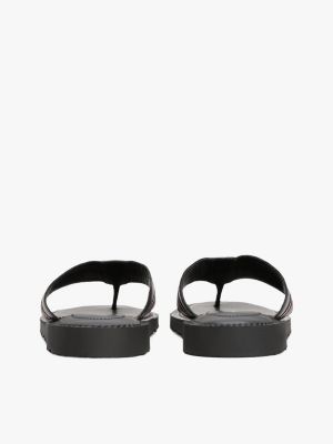 black leather signature tape flip-flops for men tommy hilfiger