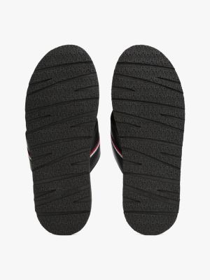 black leather signature tape flip-flops for men tommy hilfiger