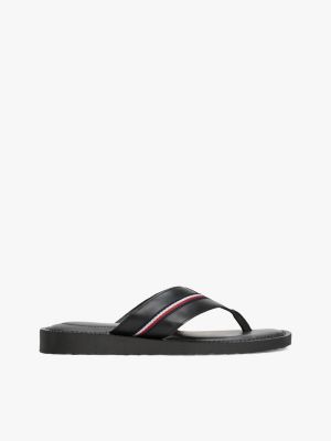 black leather signature tape flip-flops for men tommy hilfiger