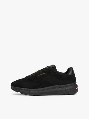 black signature lightweight knit trainers for men tommy hilfiger