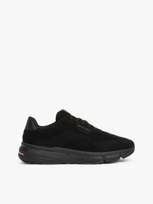 black signature lightweight knit trainers for men tommy hilfiger