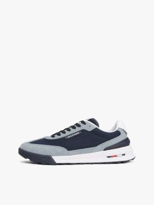 baskets de running en daim à semelle crantée bleu pour hommes tommy hilfiger