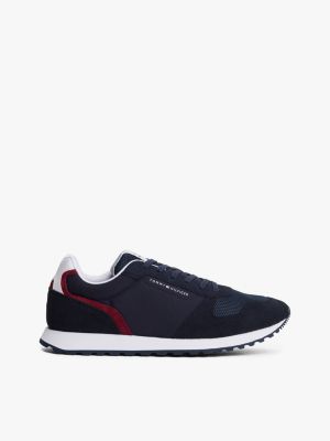 blue suede mixed texture cleat trainers for men tommy hilfiger