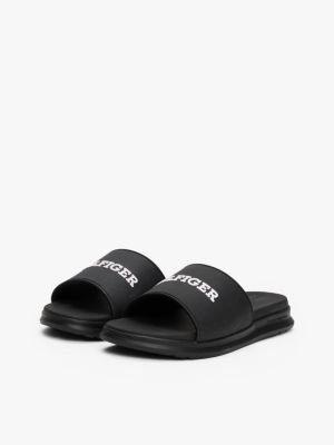 black textured logo pool slides for men tommy hilfiger