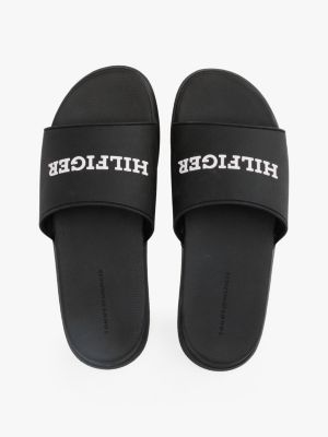 black textured logo pool slides for men tommy hilfiger