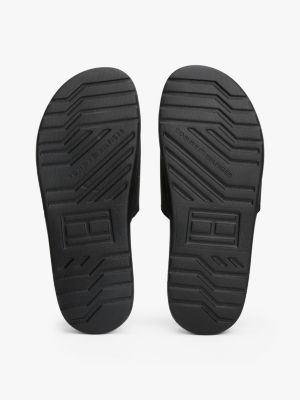 black textured logo pool slides for men tommy hilfiger