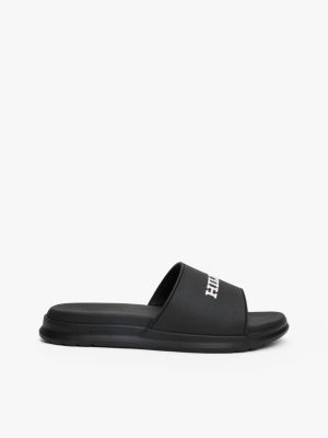 black textured logo pool slides for men tommy hilfiger