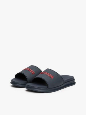 blue textured logo pool slides for men tommy hilfiger