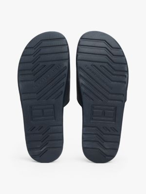 blue textured logo pool slides for men tommy hilfiger