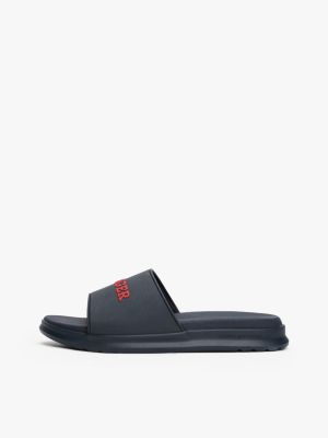 blue textured logo pool slides for men tommy hilfiger