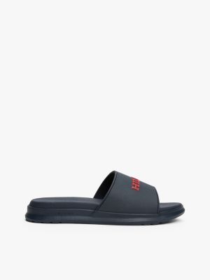 blue textured logo pool slides for men tommy hilfiger