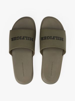 khaki textured logo pool slides for men tommy hilfiger