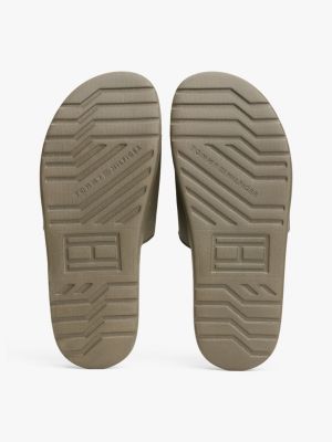 khaki textured logo pool slides for men tommy hilfiger