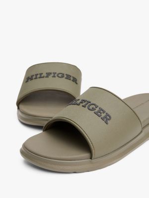 sandali da piscina con logo in rilievo khaki da uomini tommy hilfiger