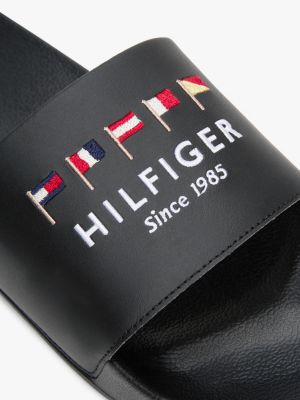 schwarz badeschuh mit aufgestickter flag für herren - tommy hilfiger