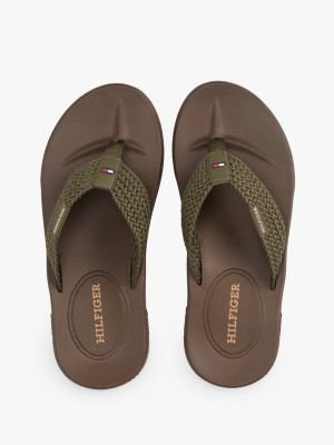 khaki woven strap flip-flops for men tommy hilfiger