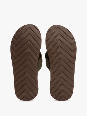 khaki woven strap flip-flops for men tommy hilfiger