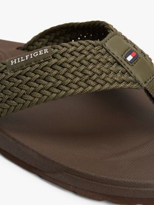 khaki woven strap flip-flops for men tommy hilfiger