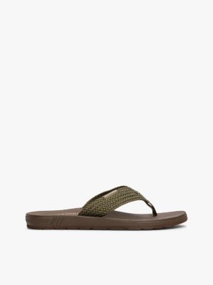 khaki woven strap flip-flops for men tommy hilfiger