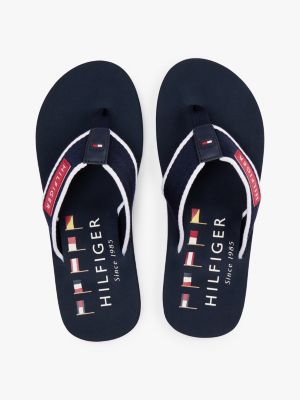 multi patch logo webbing flip-flops for men tommy hilfiger