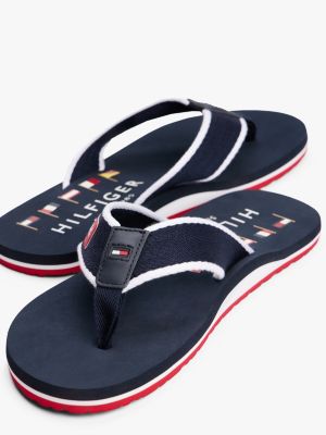 multi patch logo webbing flip-flops for men tommy hilfiger