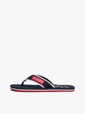 multi patch logo webbing flip-flops for men tommy hilfiger