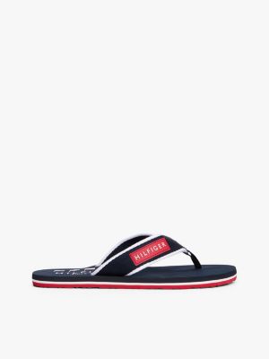 multi patch logo webbing flip-flops for men tommy hilfiger