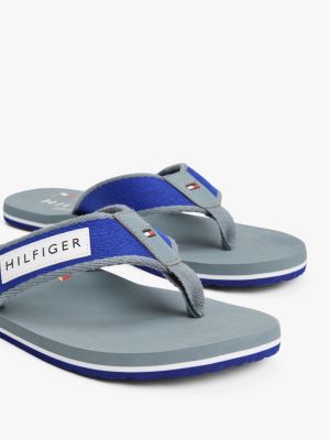 tongs à brides en toile et écusson bleu pour hommes tommy hilfiger