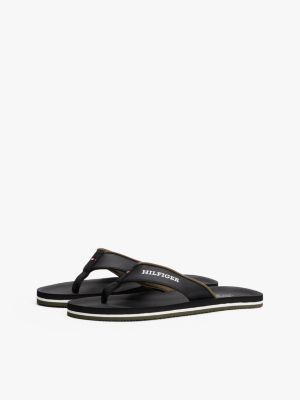 black logo padded strap flip-flops for men tommy hilfiger