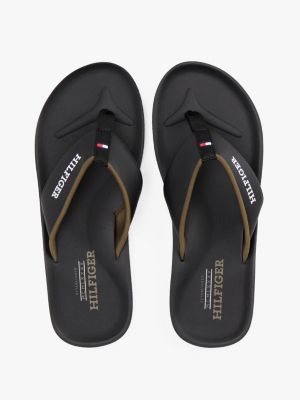 zwart teenslipper met logo en gewatteerde bandjes voor heren - tommy hilfiger