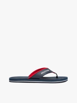 blue teenslipper met logo en gewatteerde bandjes voor heren - tommy hilfiger