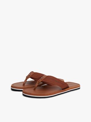brown logo canvas strap flip-flops for men tommy hilfiger