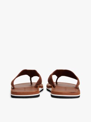 brown logo canvas strap flip-flops for men tommy hilfiger