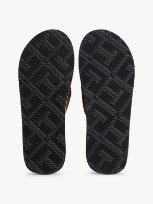 brown logo canvas strap flip-flops for men tommy hilfiger