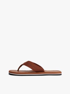 brown logo canvas strap flip-flops for men tommy hilfiger