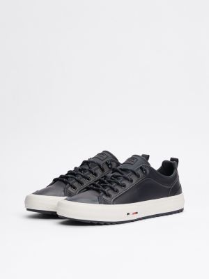 blue leather serrated trainers for men tommy hilfiger