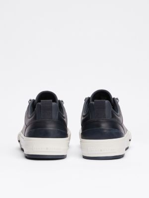 sneakers in pelle con suola seghettata blu da uomini tommy hilfiger