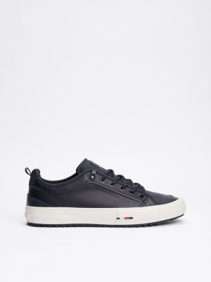 blue leather serrated trainers for men tommy hilfiger