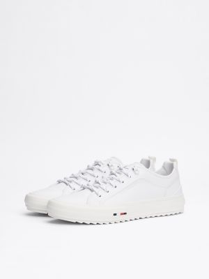 biały skórzane buty sportowe z ząbkowaną podeszwą dla mężczyźni - tommy hilfiger