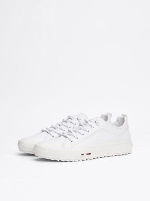 white leather serrated trainers for men tommy hilfiger