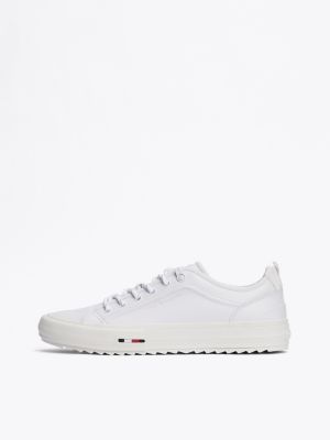 white leather serrated trainers for men tommy hilfiger