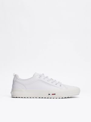 white leather serrated trainers for men tommy hilfiger