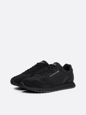 black essential mixed texture trainers for men tommy hilfiger