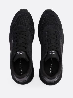 black essential mixed texture trainers for men tommy hilfiger