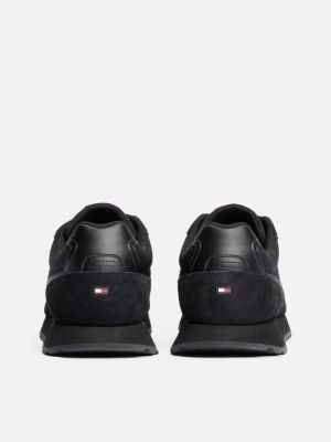 black essential mixed texture trainers for men tommy hilfiger