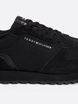 black essential mixed texture trainers for men tommy hilfiger