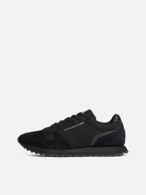 black essential mixed texture trainers for men tommy hilfiger