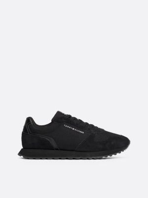 black essential mixed texture trainers for men tommy hilfiger