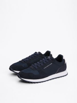 blue essential mixed texture trainers for men tommy hilfiger